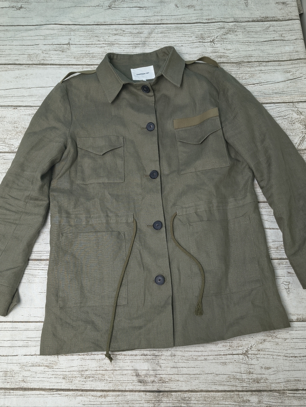 Emerson Fry Little Army Green Linen Fully Lined Jacket USA Made Small EUC